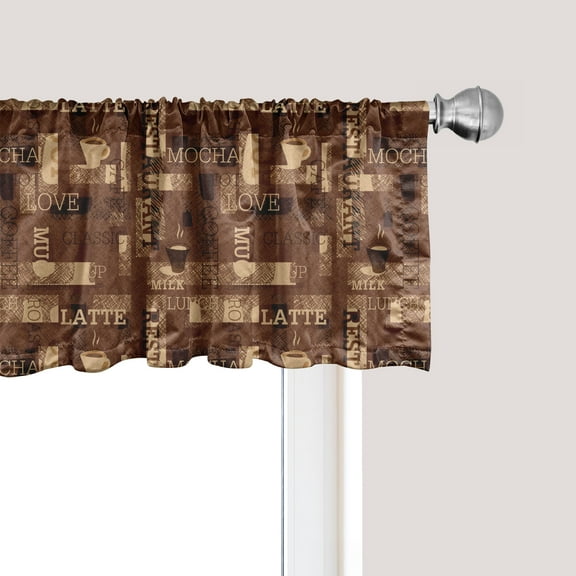 Ambesonne Coffee Window Valance, Cafeteria Typography, 54" X 18", Brown Beige