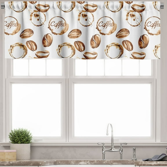 Ambesonne Coffee Window Valance, Java Stains Watercolor, 54" X 12", Pale Brown White
