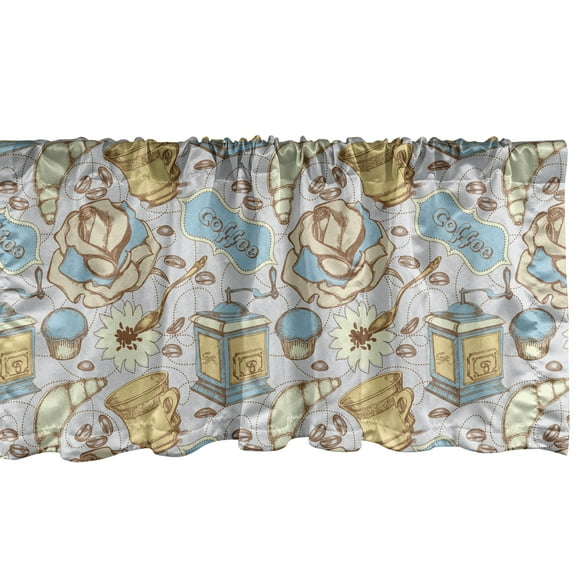 Ambesonne Coffee Window Valance, Sketchy Croissants Roses, 54" X 12", Multicolor