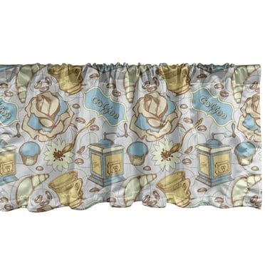 Ambesonne Coffee Window Valance, Sketchy Croissants Roses, 54" X 18", Multicolor