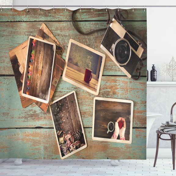 Ambesonne Collage Shower Curtain, Retro Cozy Christmas Photos, 69"Wx84"L, Multicolor