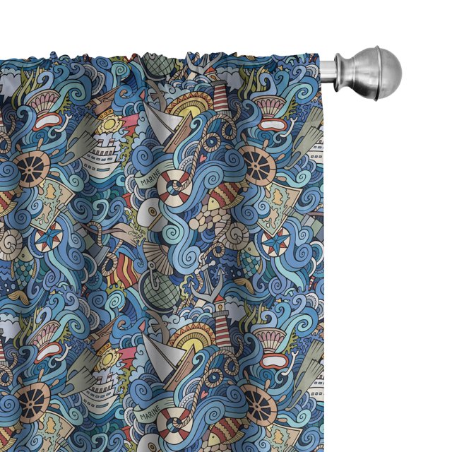 Ambesonne Colorful 4-Panel Curtains, Abstract Sea Shells, 56"x95", Blue Multicolor