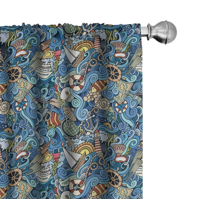 Ambesonne Colorful 4-Panel Curtains, Abstract Sea Shells, 56"x95", Blue Multicolor