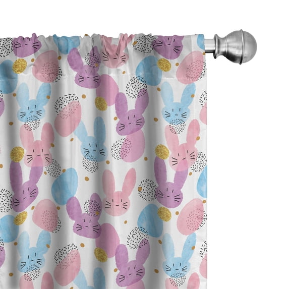 Ambesonne Colorful Window Curtains, Easter Bunnies and Eggs, Each 28" W x 95" L, Pale Pink Pale Blue