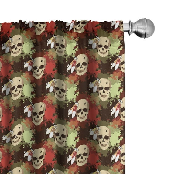Ambesonne Colorful Window Curtains, Skull Feather Pattern, Each 28" W x 84" L, Pistachio Green Cream