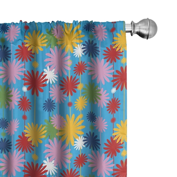 Ambesonne Colorful 4-Panel Curtains, Surreal Flowers, 56"x95", Blue and Multicolor
