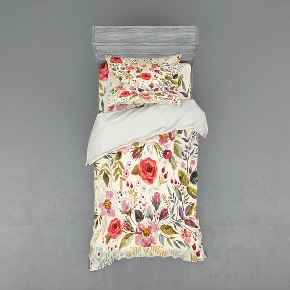 Ambesonne Colorful Bedding Set 3 Pcs, Abstract Flowers Roses, Twin XL, Multicolor