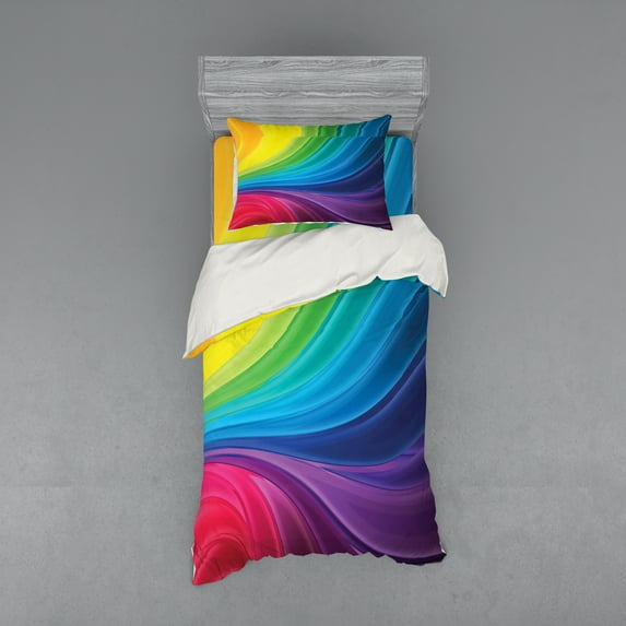 Ambesonne Colorful Bedding Set 3 Pcs, Abstract Smooth Lines, Twin, Multicolor
