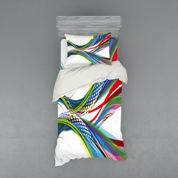 Ambesonne Colorful Bedding Set 3 Pcs, Abstract Wave Ombre, Twin XL, Multicolor