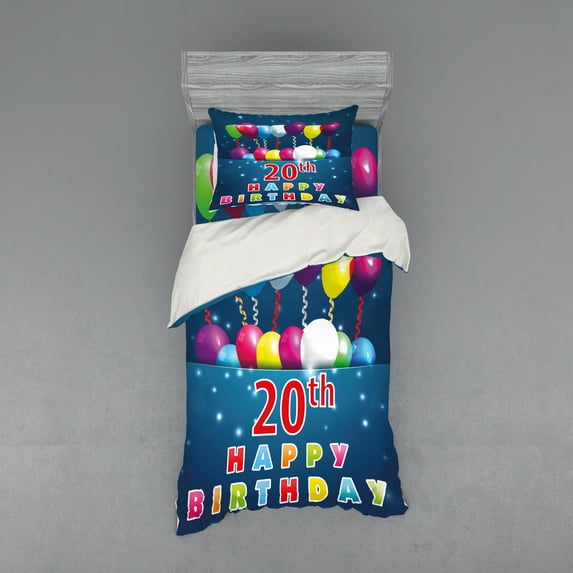Ambesonne Colorful Bedding Set 3 Pcs, Balloons on Blue Tone, Twin, Multicolor