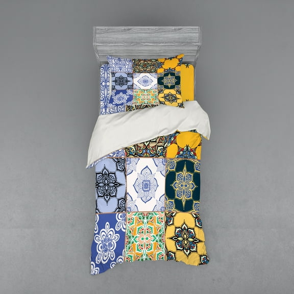 Ambesonne Colorful Bedding Set 3 Pcs, Boho Portugese Tiles, Twin XL, Multicolor
