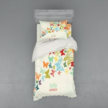Ambesonne Colorful Bedding Set 3 Pcs, Butterfly Dots Timber, Twin XL, Multicolor