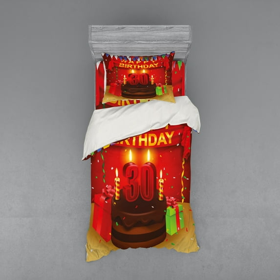 Ambesonne Colorful Bedding Set 3 Pcs, Cake and Presents, Twin, Multicolor