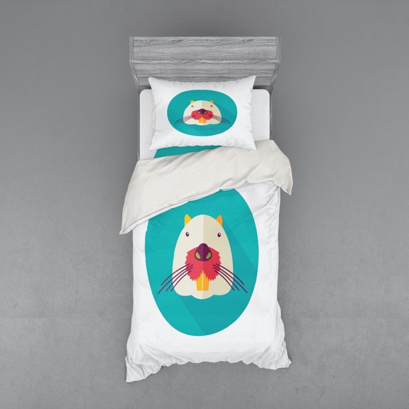 Ambesonne Colorful Bedding Set 3 Pcs, Cartoon Beaver Design, Twin, Multicolor