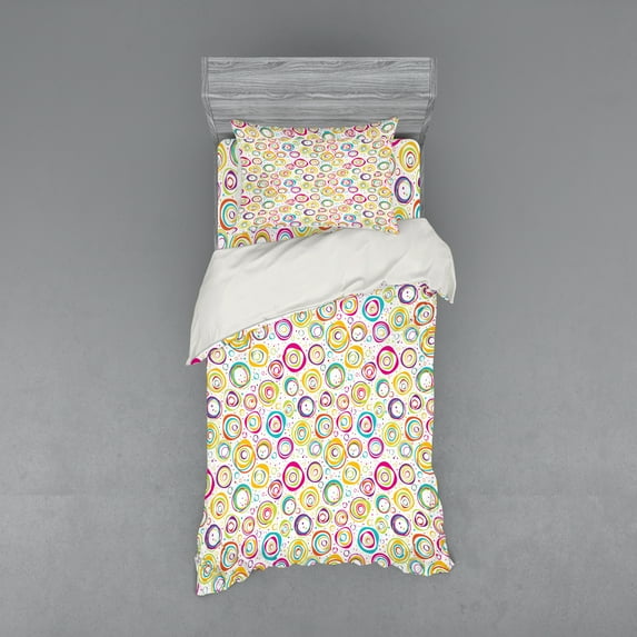 Ambesonne Colorful Bedding Set 3 Pcs, Circle and Dots Spring, Twin, Multicolor