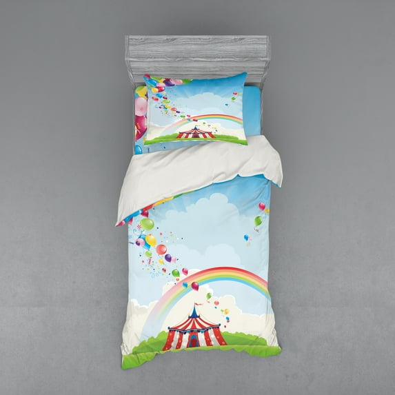 Ambesonne Colorful Bedding Set 3 Pcs, Circus Rainbow Clouds, Twin XL, Multicolor