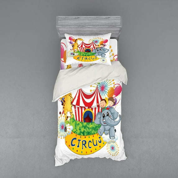 Ambesonne Colorful Bedding Set 3 Pcs, Circus Show with, Twin, Multicolor