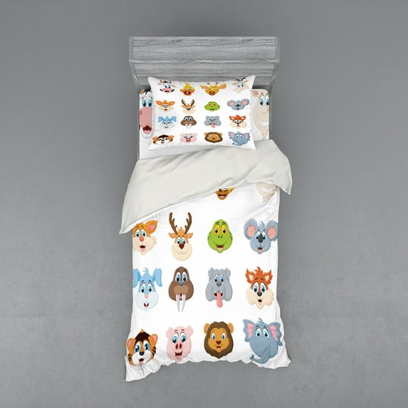 Ambesonne Colorful Bedding Set 3 Pcs, Comic Koala Fox Faces, Twin, Multi