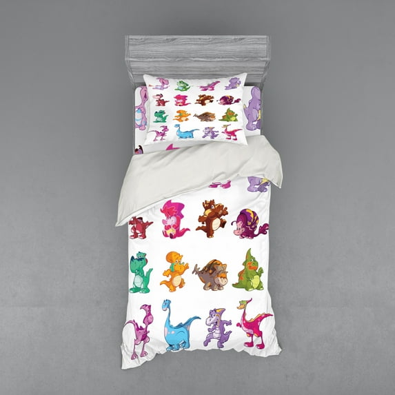 Ambesonne Colorful Bedding Set 3 Pcs, Dinosaurs Extinction, Twin, Multicolor