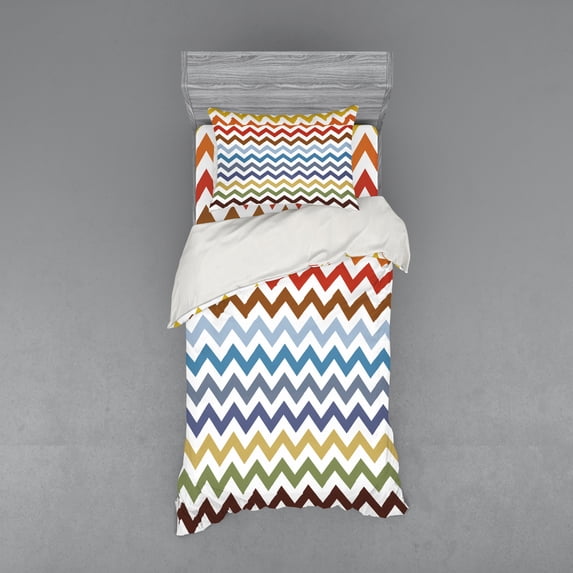 Ambesonne Colorful Bedding Set 3 Pcs, Easter Chevron Zigzag, Twin XL, Multicolor