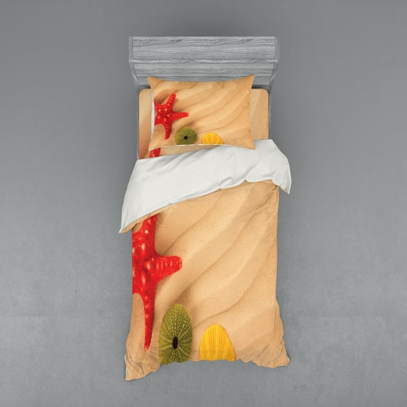 Ambesonne Colorful Bedding Set 3 Pcs, Exotic Caribbean Beach, Twin, Sand Brown Yellow