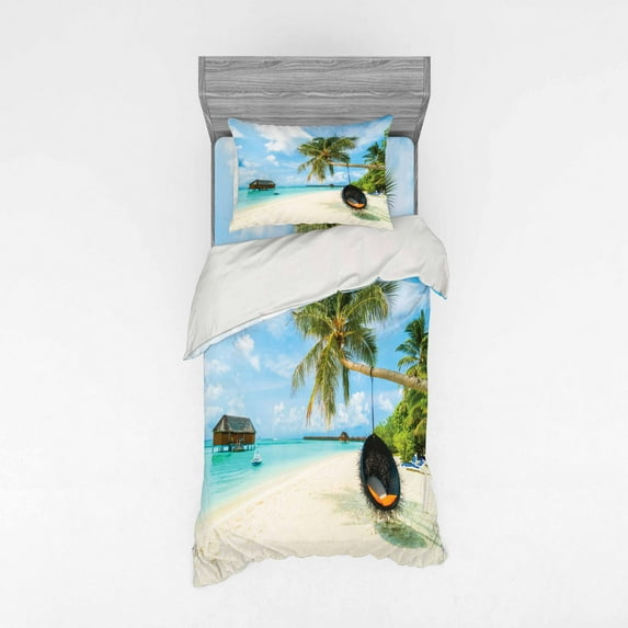Ambesonne Colorful Bedding Set 3 Pcs, Exotic Maldives Sea, Twin, Multicolor