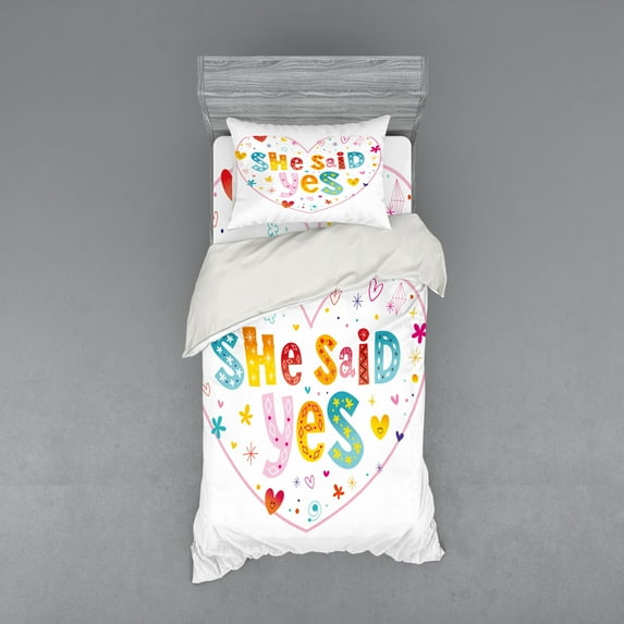 Ambesonne Colorful Bedding Set 3 Pcs, Hearts Flowers, Twin, Multicolor