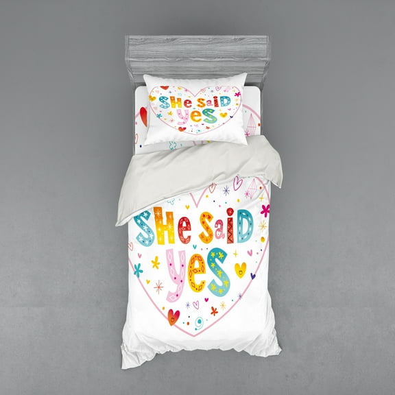 Ambesonne Colorful Bedding Set 3 Pcs, Hearts Flowers, Twin, Multicolor