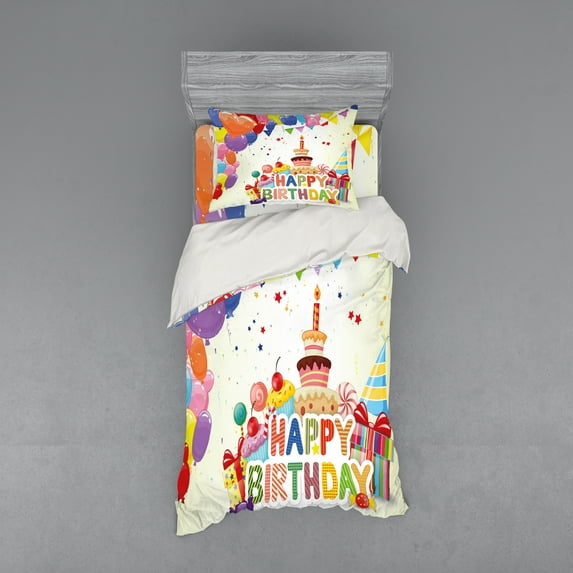 Ambesonne Colorful Bedding Set 3 Pcs, Hearts Funny Cupcakes, Twin XL, Multicolor