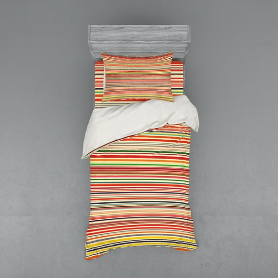 Ambesonne Colorful Bedding Set 3 Pcs, Horizontal Stripes, Twin XL, Multicolor