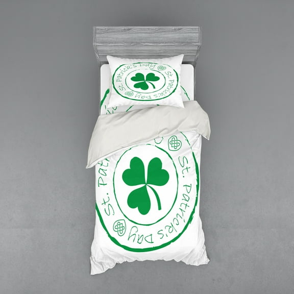 Ambesonne Colorful Bedding Set 3 Pcs, Irish Shamrock, Twin, White and Green