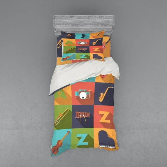 Ambesonne Colorful Bedding Set 3 Pcs, Jazz Equipment Music, Twin, Multicolor