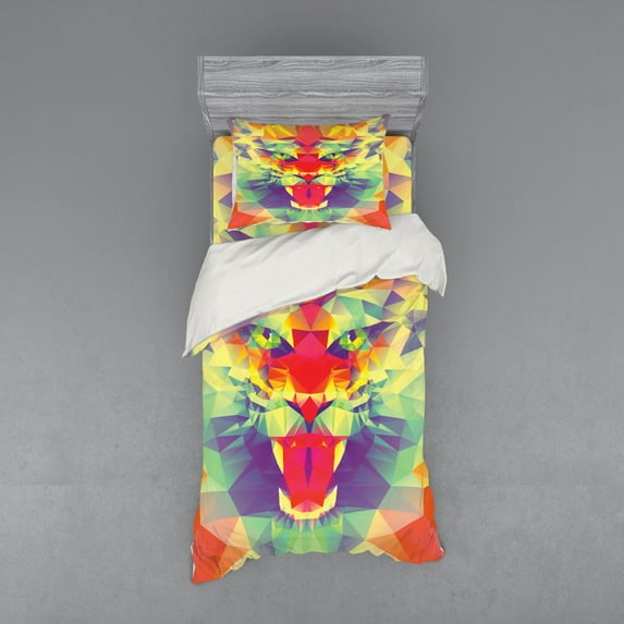 Ambesonne Colorful Bedding Set 3 Pcs, King of Jungle Lion, Twin XL, Multicolor