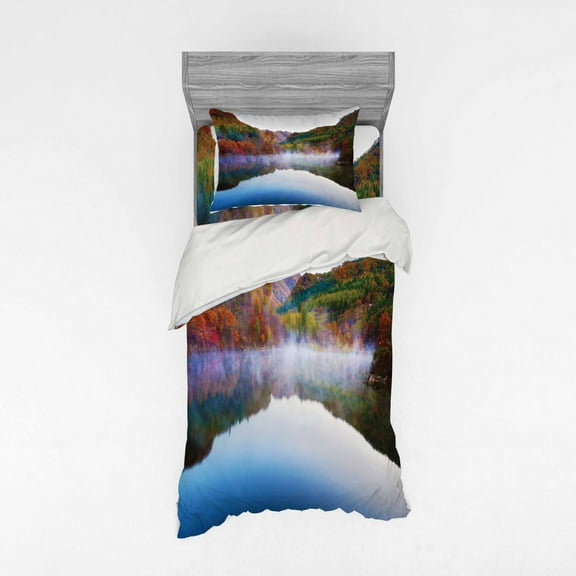 Ambesonne Colorful Bedding Set 3 Pcs, Lake Mountain Scenery, Twin, Multicolor