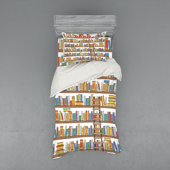 Ambesonne Colorful Bedding Set 3 Pcs, Library Ladder, Twin, Multicolor