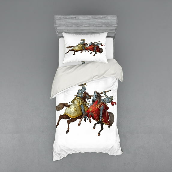 Ambesonne Colorful Bedding Set 3 Pcs, Middle Age Knights, Twin XL, Multicolor