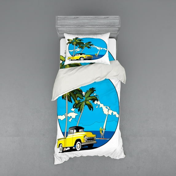 Ambesonne Colorful Bedding Set 3 Pcs, Nostalgic Chevy Car, Twin, Multicolor