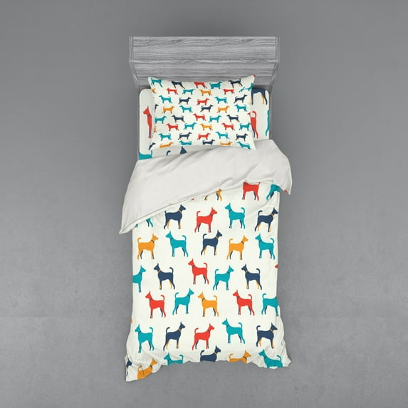 Ambesonne Colorful Bedding Set 3 Pcs, Retro Dog, Twin, Grey Red Teal