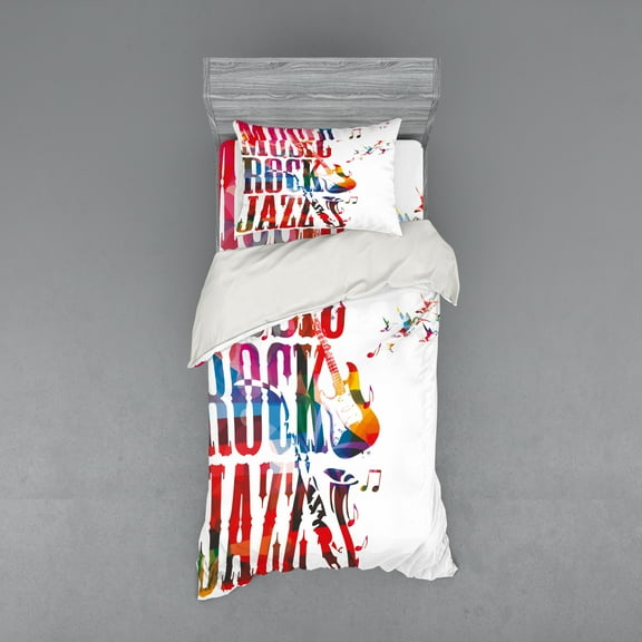 Ambesonne Colorful Bedding Set 3 Pcs, Rock Jazz Lettering, Twin, Multicolor