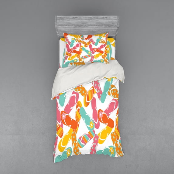 Ambesonne Colorful Bedding Set 3 Pcs, Summer Holiday Sandals, Twin, Multicolor