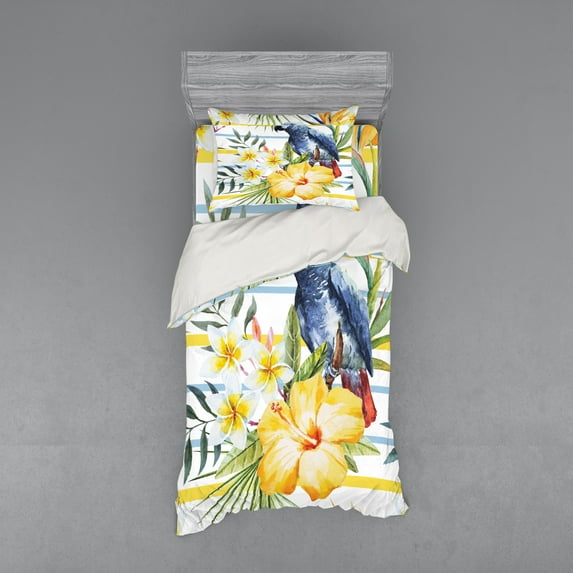 Ambesonne Colorful Bedding Set 3 Pcs, Tropic Exotic Parrots, Twin, Multicolor
