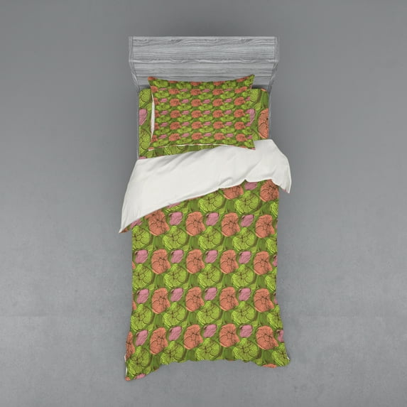 Ambesonne Colorful Bedding Set 3 Pcs, Vintage Floral Grunge, Twin XL, Multicolor