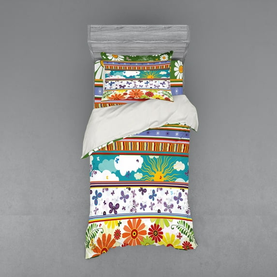 Ambesonne Colorful Bedding Set 3 Pcs, Vivid Daisies Sun, Twin XL, Multicolor