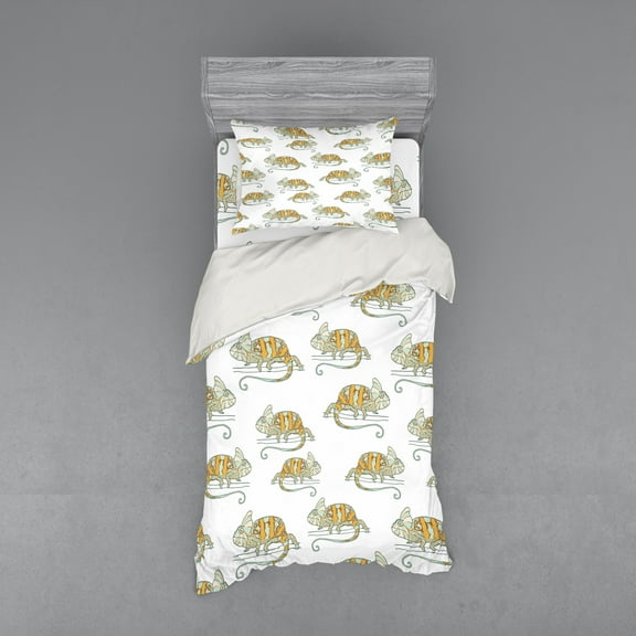 Ambesonne Colorful Bedding Set 3 Pcs, Wild Chameleon Lizard, Twin XL, Multicolor