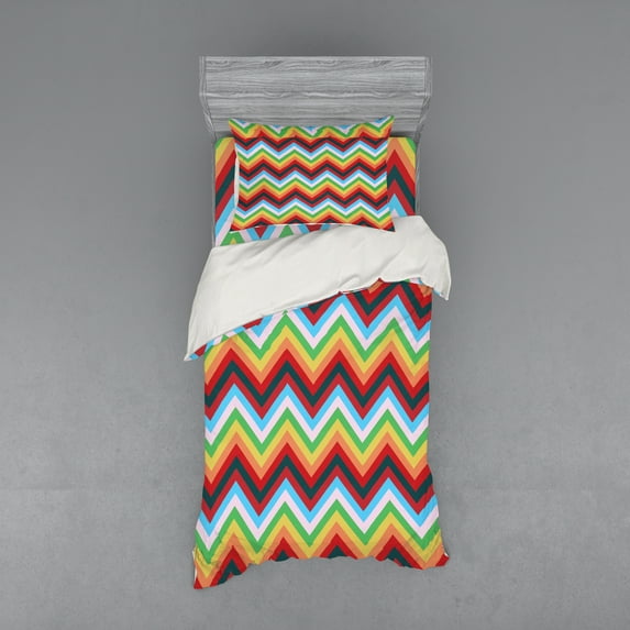 Ambesonne Colorful Bedding Set 3 Pcs, Zigzag Sharp Vibrant, Twin XL, Multicolor