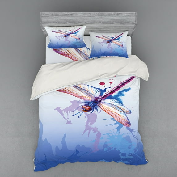 Ambesonne Colorful Bedding Set 4 Pcs, Abstract Dragonfly, Queen, Multicolor