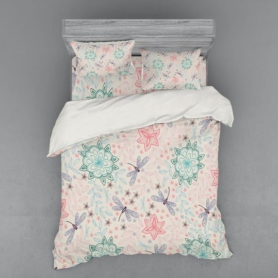 Ambesonne Colorful Bedding Set 4 Pcs, Bohem Dragonfly, Queen, Multicolor
