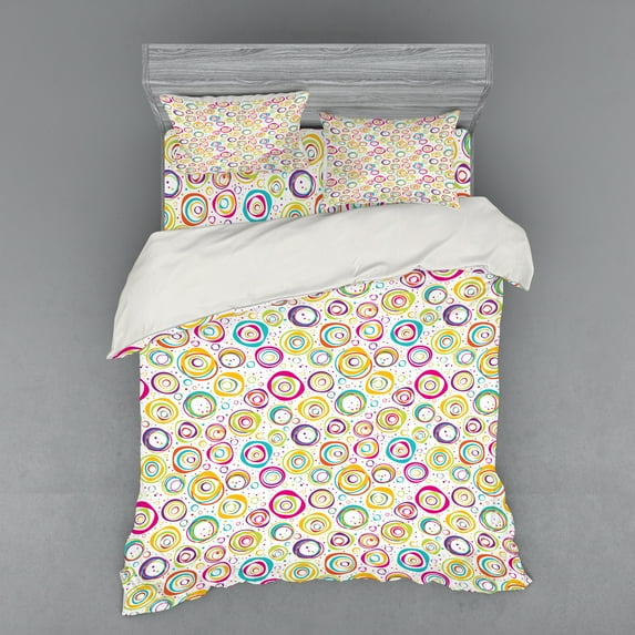 Ambesonne Colorful Bedding Set 4 Pcs, Circle and Dots Spring, Queen, Multicolor