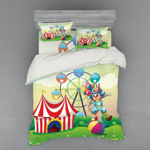 Ambesonne Colorful Bedding Set 4 Pcs, Clown Inflatable Ball, Queen, Multicolor