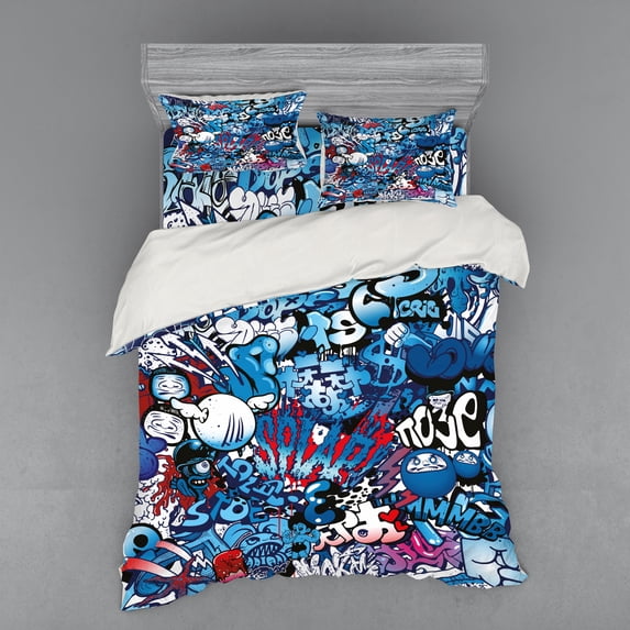 Ambesonne Colorful Bedding Set 4 Pcs, Graffiti Street Art, Queen, Multicolor